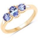 18K Yellow Gold Plated 0.90 Carat Genuine Tanzanite .925 Sterling Silver Ring-4