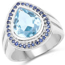 5.42 Carat Genuine Blue Topaz and Blue Sapphire .925 Sterling Silver Ring-4
