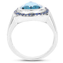 5.42 Carat Genuine Blue Topaz and Blue Sapphire .925 Sterling Silver Ring-5