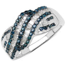 0.88 Carat Genuine Blue Diamond & White Diamond .925 Sterling Silver Ring-4