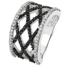 0.92 Carat Genuine Black Diamond & White Diamond .925 Sterling Silver Ring-5