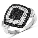 0.56 Carat Genuine White Diamond and Black Diamond .925 Sterling Silver Ring-4