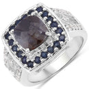 "3.58 Carat Genuine Labradorite, Blue Sapphire and White Topaz .925 Sterling Silver Ring-1