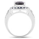 "3.58 Carat Genuine Labradorite, Blue Sapphire and White Topaz .925 Sterling Silver Ring-2