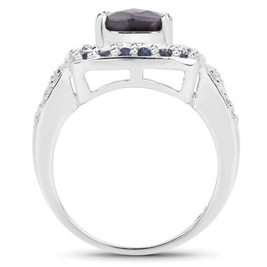 "3.58 Carat Genuine Labradorite, Blue Sapphire and White Topaz .925 Sterling Silver Ring - 0
