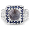 "3.58 Carat Genuine Labradorite, Blue Sapphire and White Topaz .925 Sterling Silver Ring-3