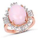 14K Rose Gold Plated 6.42 Carat Genuine Pink Opal and White Topaz .925 Sterling Silver Ring-4