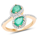 2.06 Carat Genuine Zambian Emerald & White Zircon 14K Yellow Gold Ring-4
