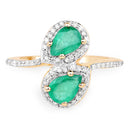 2.06 Carat Genuine Zambian Emerald & White Zircon 14K Yellow Gold Ring-6
