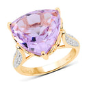 14K Yellow Gold Plated 10.44 Carat Genuine Pink Amethyst and White Topaz .925 Sterling Silver Ring-4
