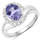 1.82 Carat Genuine Tanzanite and White Zircon .925 Sterling Silver Ring-5