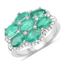 3.33 Carat Genuine Zambian Emerald and White Zircon .925 Sterling Silver Ring-5