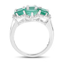 3.33 Carat Genuine Zambian Emerald and White Zircon .925 Sterling Silver Ring-6