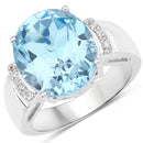 8.36 Carat Genuine Blue Topaz and White Zircon .925 Sterling Silver Ring-4