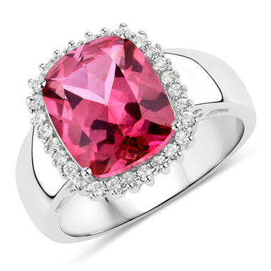 4.38 Carat Genuine Pink Topaz and White Topaz .925 Sterling Silver Ring - 0