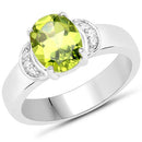 1.76 Carat Genuine Peridot and White Zircon .925 Sterling Silver Ring-4