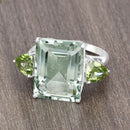 11.90 Carat Genuine Green Amethyst and Peridot .925 Sterling Silver Ring-13