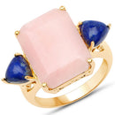 12.18 Carat Genuine Pink Opal and Lapis .925 Sterling Silver Ring-4