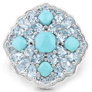 6.18 Carat Genuine Turquoise and Blue Topaz .925 Sterling Silver Ring-6