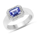 1.12 Carat Genuine Tanzanite and White Topaz .925 Sterling Silver Ring-4