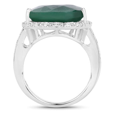 13.05 Carat Dyed Emerald and White Topaz .925 Sterling Silver Ring - 0