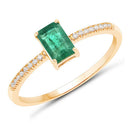 0.59 Carat Genuine Zambian Emerald and White Diamond 14K Yellow Gold Ring-5