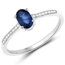0.54 Carat Genuine Blue Sapphire and White Diamond 14K White Gold Ring-5