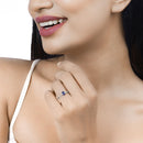 0.54 Carat Genuine Blue Sapphire and White Diamond 14K White Gold Ring-15