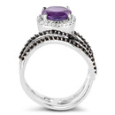 2.31 Carat Genuine Amethyst, Black Spinel and White Diamond .925 Sterling Silver Ring-5