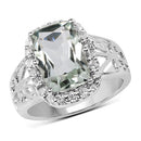 3.94 Carat Genuine Green Amethyst and White Topaz .925 Sterling Silver Ring-4