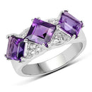 3.09 Carat Genuine Amethyst and White Topaz .925 Sterling Silver Ring-4