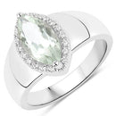 1.64 Carat Genuine Green Amethyst and White Topaz .925 Sterling Silver Ring-2