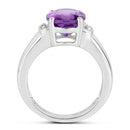 3.32 Carat Genuine  Amethyst and White Topaz .925 Sterling Silver Ring-5