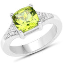 2.27 Carat Genuine Peridot and White Zircon .925 Sterling Silver Ring-4