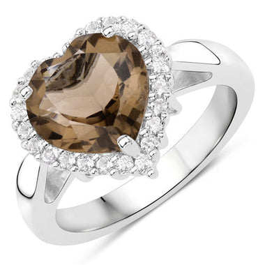 3.48 Carat Genuine Smoky Quartz and White Topaz .925 Sterling Silver Ring - 0