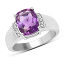 2.65 Carat Genuine  Amethyst and White Topaz .925 Sterling Silver Ring-4