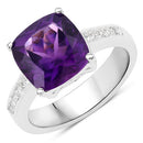 3.32 Carat Genuine Amethyst and White Topaz .925 Sterling Silver Ring-2