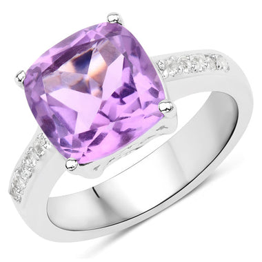 3.97 Carat Genuine Pink Amethyst and White Topaz .925 Sterling Silver Ring - 0