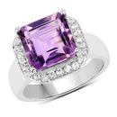4.42 Carat Genuine  Amethyst and White Topaz .925 Sterling Silver Ring-4