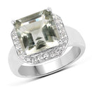 4.52 Carat Genuine Green Amethyst and White Topaz .925 Sterling Silver Ring-4