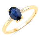 0.97 Carat Genuine Blue Sapphire and White Diamond 10K Yellow Gold Ring-1