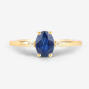 0.97 Carat Genuine Blue Sapphire and White Diamond 10K Yellow Gold Ring-6