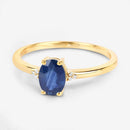 0.97 Carat Genuine Blue Sapphire and White Diamond 10K Yellow Gold Ring-7