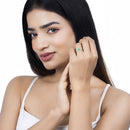 0.55 Carat Genuine Zambian Emerald and White Diamond 14K White Gold Ring-13
