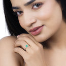 0.55 Carat Genuine Zambian Emerald and White Diamond 14K White Gold Ring-15