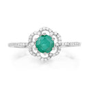 0.55 Carat Genuine Zambian Emerald and White Diamond 14K White Gold Ring-7