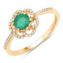 0.55 Carat Genuine Zambian Emerald and White Diamond 14K Yellow Gold Ring-5