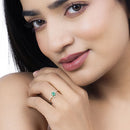 0.55 Carat Genuine Zambian Emerald and White Diamond 14K Yellow Gold Ring-14