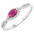 0.40 Carat Genuine Ruby and White Diamond 14K White Gold Ring-5