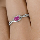 0.40 Carat Genuine Ruby and White Diamond 14K White Gold Ring-14